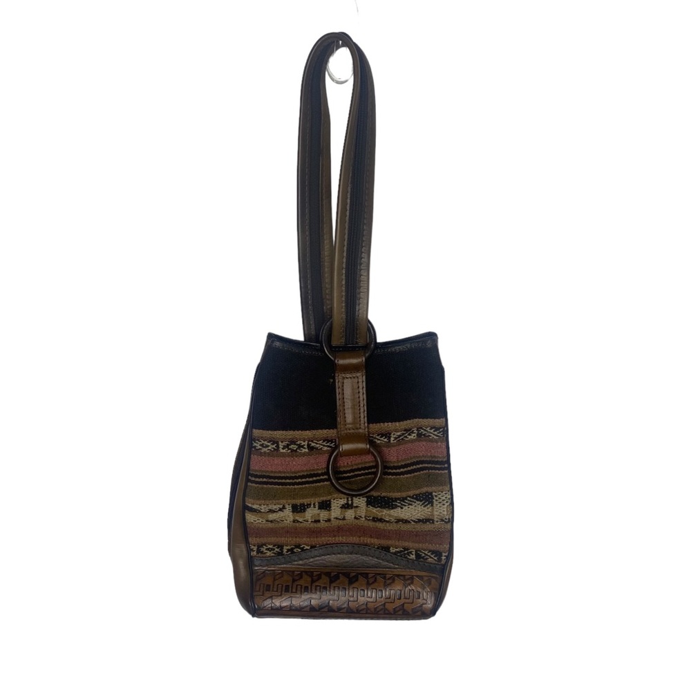 Vintage southwestern bag brown tooled leather and wool
